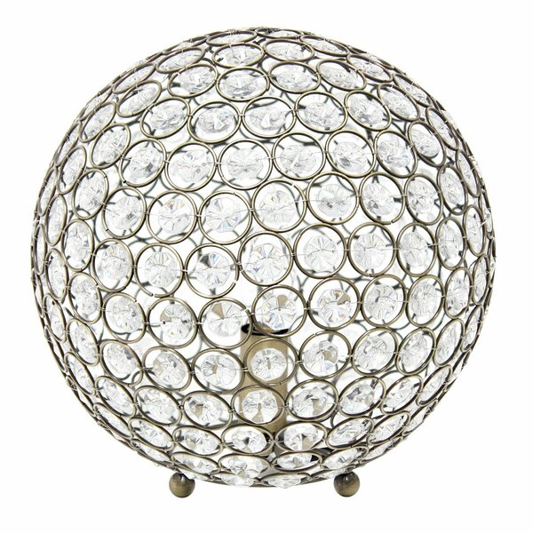 Lalia Home 10in Elipse Medium Metal Crystal Round Sphere Glamorous Orb Table Lamp, Antique Brass LHT-3013-AB